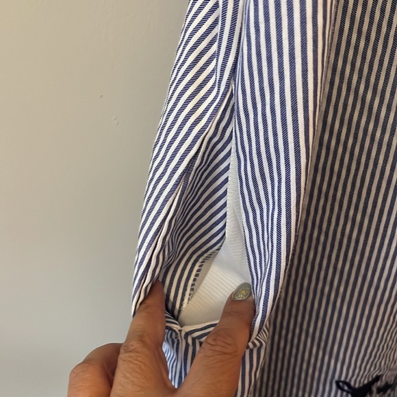 Nicole Miller Studio Blue White Striped Shirt Dress Embroidered Monkeys Size 10 - Picture 5 of 13